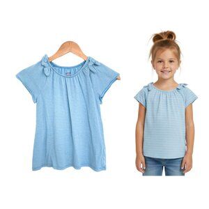 Cat & Jack Shirt Girls Medium 7-8 Striped Blue White Bows Casual Coastal